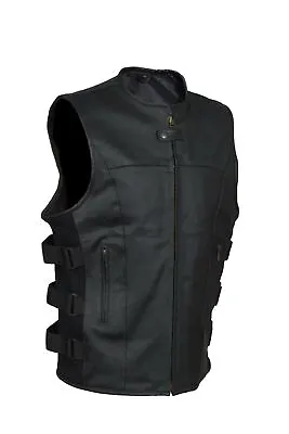 Men's SWAT Style Motorcycle Biker Leather Vest With Two Concealed Gun Pockets • $54.99