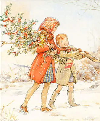 Christmas Children Gathering Holly By Margaret Tarrant • $16.95
