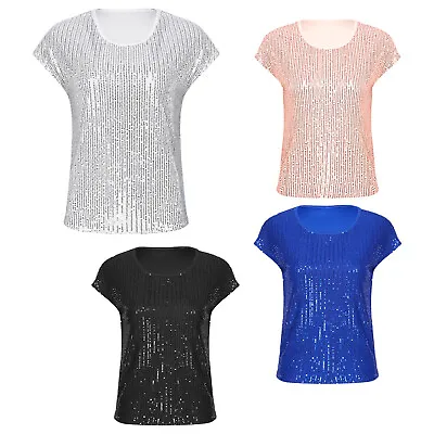 Women's Shirt Sequin Blouse Glitter T-shirts Nightclub Tee Top Tunic Tops Club • $14.82