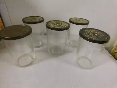 Vintage Hazel Atlas Glass Jelly Jars With Metal Lids Set Of 5 • $17.99