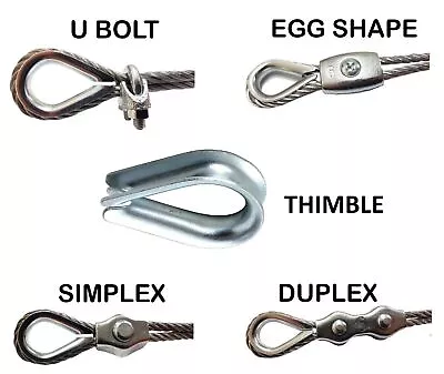 Simplex Duplex Egg Shape U Bolt Thimble Steel Wire Grips Clamp Clips Rope Cable • £2.98