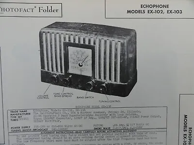 Vintage Sams Photofact Manual  ECHOPHONE MODELS EX-102 EX-103 • $6.95