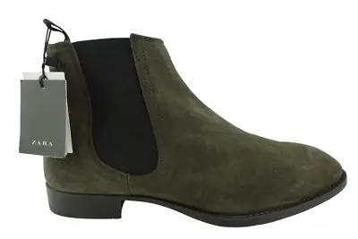 $150 Zara NEW Grey Suede Leather Slip On Mens Size 8 Round Toe Chelsea Boots • $58.65