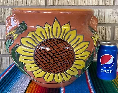 XLg  MEXICAN TALAVERA Folk Art POTTERY SUN FLOWER POT PLANTER CERAMIC RARE #7 • $79.95