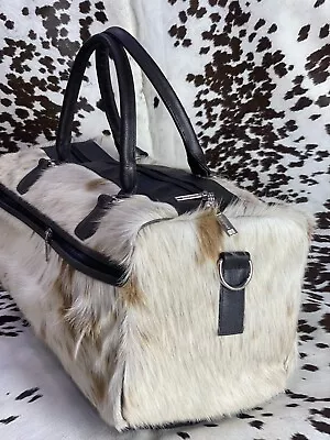 £86.06 • Buy Duffle Bag Hair On Leather Bag Cow Hide Bag Travel Bag Weekend Luggage Bag