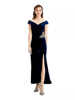 Alex Evenings Women's Long Velvet Off The Shoulder Dress Dark Blue Size 18 • $36.88