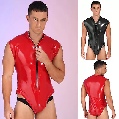 Mens Bodysuit PVC Leather Mens Jumpsuit Clubwear Playsuits Halloween Costume • $6.29