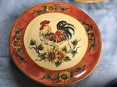 Plates Red Rooster Two Retired Maxcera Bread Desert Salad Sunflower • $23.80