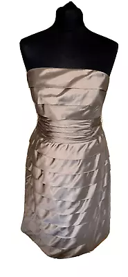 £15.99 • Buy Monsoon Tiered Strapless Dress - Gold Beige - Size 14 - 100% Silk - New Unworn