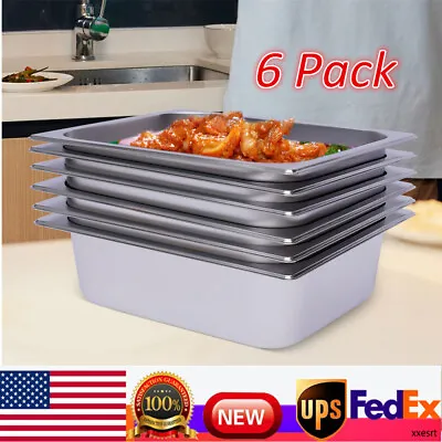 6 Pack 4  Deep 1/2 Size Stainless Steel Steam Table Pans Hotel Food Prep Pan NEW • $48.45