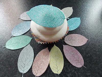 12 PRECUT Edible Multi Coloured Leaves Wafer/rice Paper Cake/cupcake Toppers • £2.85