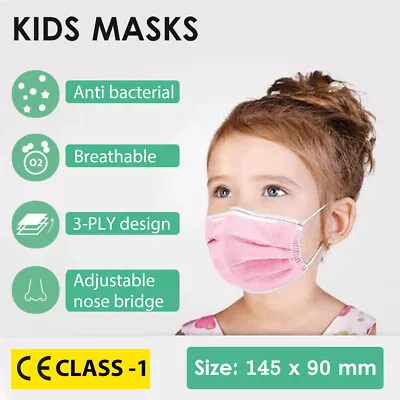 CE Kids Disposable Protective Face Mask Anti Bacterial Filter Child Masks - Pink • $9.80