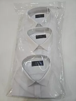 Ex M&S Mens Shirts White PolyCotton Skinny Fit Long Sleeve Size 15 Pack Of 3 • £23.50