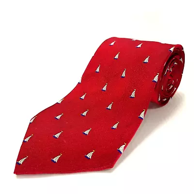 LRL Ralph Lauren Green Tag Luxury Tie Red Nautical Sailboat Necktie Woven Silk • $7.18