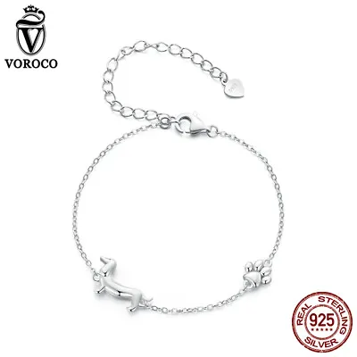 Voroco Women 925 Sterling Silver Adorable Dachshund Bracelet Chain Jewelry 21cm • $12.71