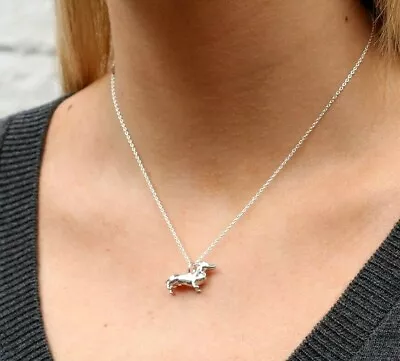 Silver DACHSHUND NECKLACE Dachshund Pendant Dachshund Jewelry Dog Mom Gifts • $21.95