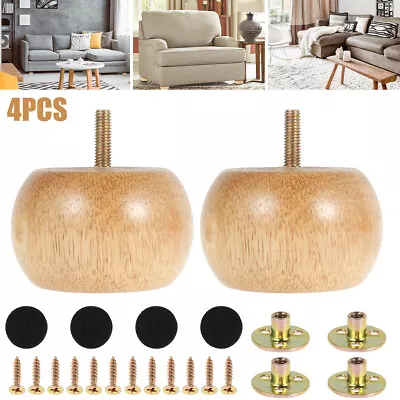 $23.84 • Buy 4 PCS Wooden Furniture Legs + Pads Turned Sofa Cabinet Raw Feet Lounge Couch LN