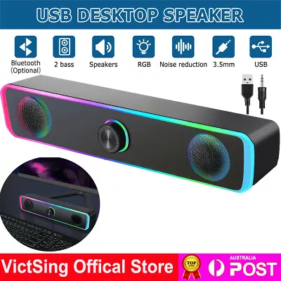 Bluetooth Computer Soundbar HiFi Stereo 3.5mm AUX USB Powered Speaker PC Laptop • $21.84