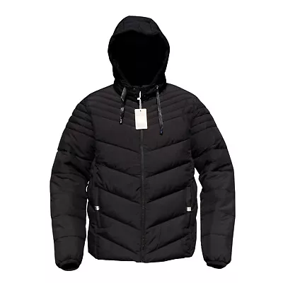 Men's Black Heavy Winter Puffer Hooded Jacket Bubble Zip Up Down Coat Outwear • $47.99