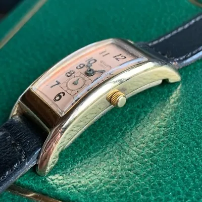 Gruen Curvex 44mm Long Salmon Dial Quartz Gold Tone Wristwatch • $250