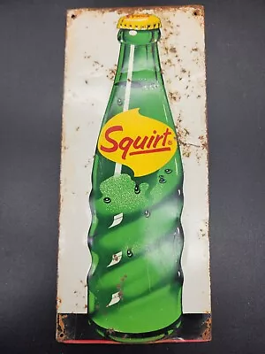 Vintage Squirt Metal Tin Soda Bottle Sign Wall Decor Collectible 3 3/4  X 8 7/8  • $46