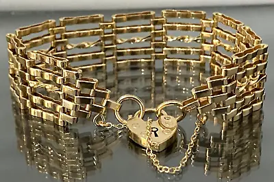 Vintage 9K Solid Yellow Gold Gate Link Bracelet With Padlock 18cm Long • $1650