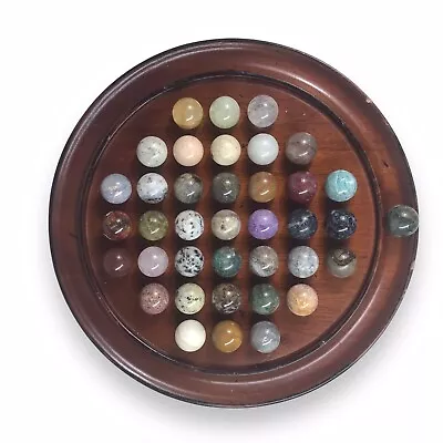 Authentic Models (AM) Solitaire Game Solid Gemstone Marbles Stones Wooden Board • $89.90