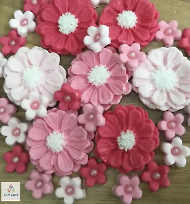 30 Edible Pink Flowers Fondant Sugar Paste Cake Topper Birthday Baby Shower Girl • £5.99