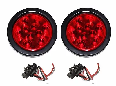 (2) Red 10 LED 4  Round Truck Trailer Brake Stop Turn Tail Lights- 24003 • $20