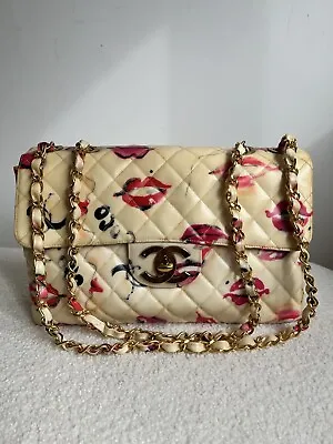 Chanel Classic Vintage Lips And Kisses Jumbo Single Flap Bag In Vinyl With Ghw • £2750
