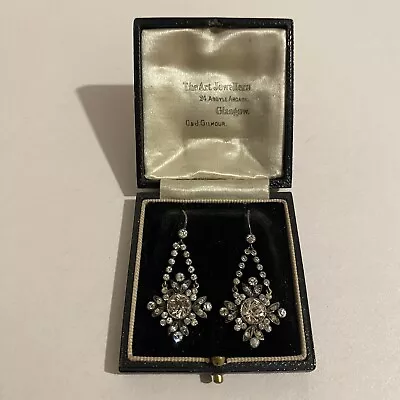 Vintage 1930 Art Deco Earrings Argyle Arcade Glasgow G&D Gilmour Diamanté Stones • £40