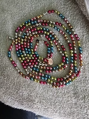 8 Feet + Vintage Mercury Glass Christmas Tree Garland Beads Multi Color Rainbow • $34.99