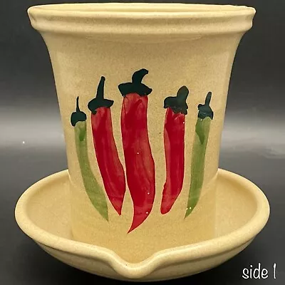 Contemporary Pottery Stoneware Hand Painted Chili Bacon Cooker USA 5.75  Tall • $36