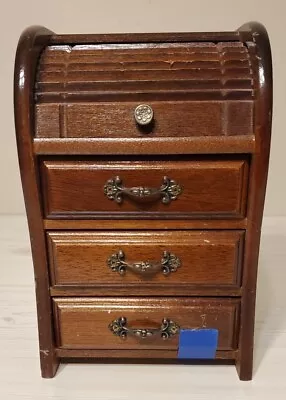 Vintage Wood Roll Top Desk Dresser Jewelry Box Music Box 9x6x5 • $24.99