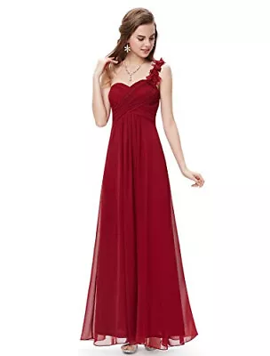 Ever Pretty One Shoulder Deep Red Chiffon Ruched Evening Bridesmaid Dress UK14 • £29.99