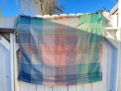 Vintage Easter Pastel Throw Blanket Fringe Cotton 55 X 47” Cottage Country • $36