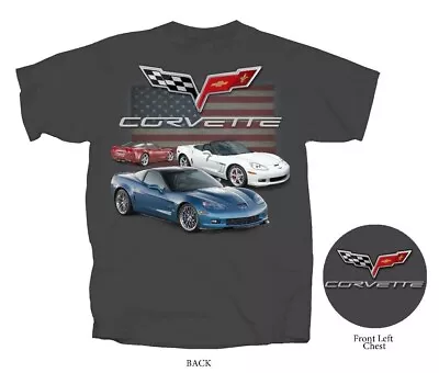 C6 Corvettes With U.s. American Flag Men's Charcoal Tee Shirt Gm Corvette Cv6vf • $24.99