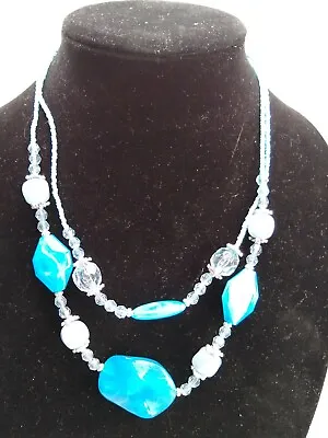 Vintage Beaded And Crystal Necklace - 36  - Blue • $10.49