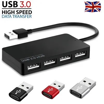 High Speed 4 Port USB HUB 2.0 Multi Splitter Expansion Desktop PC Laptop Adapter • £2.37