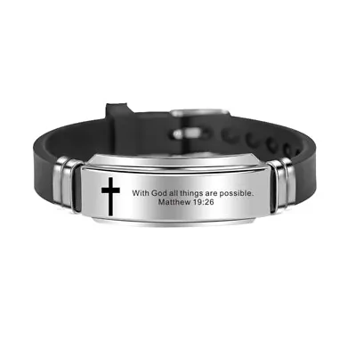 Cross Jesus Scripture Christian Bible Verse Inspiring Faith Leather Bracelet)UK • £3.35