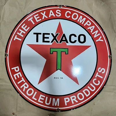 Texaco Products Porcelain Enamel Sign 30 Inches Round • $100