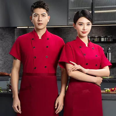 Mens Unisex Chef Coat Jacket Restaurant Kitchen Workwear Cook Baking Uniform Top • $11.98