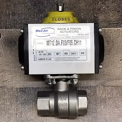 MAX-AIR Rack & Pinion Actuator MT12.DA.F03/F05.CH11 & 3/4” CF8M Stainless Valve • $84.96