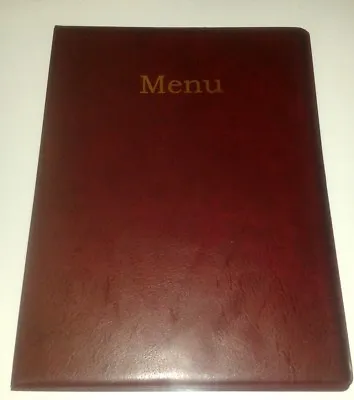 A4 MENU COVER/FOLDER IN BURGUNDY LEATHER LOOK PVC With Pockets Page 2 + 3 ONLY! • £5.80