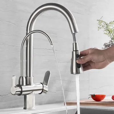 £59 • Buy 3 Way Water Filter Tap Swivel Spout Pure Drinking Water Mixer Tap Brushed Nickel