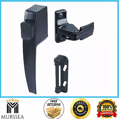 Push Button Screen Storm Door Latch Handle Set Night Lock Lever Metal Door Black • $9.99