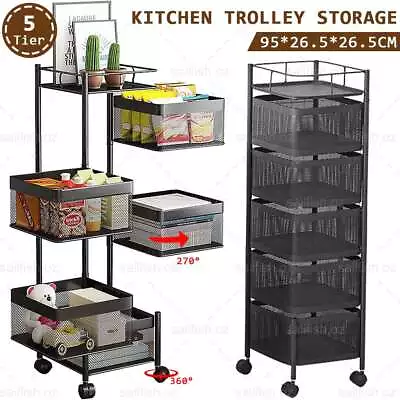 Kitchen Trolley Rotating Basket Rack 5 Tiers Vegetable Storage Organiser Holder • $89.99