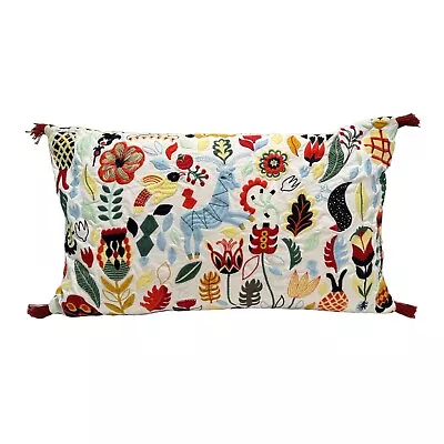 Ikea Colorful Embroidery Throw Pillow With Animal Bird Floral 24” X 14” • £29.14