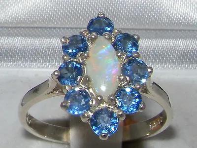 $145 • Buy Sterling Silver Natural Fiery Opal & Cornflower Blue Sapphire Cluster Ring