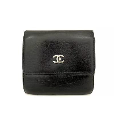 CHANEL CC Logo Black Leather Trifold Wallet/9Y0254 • £0.80